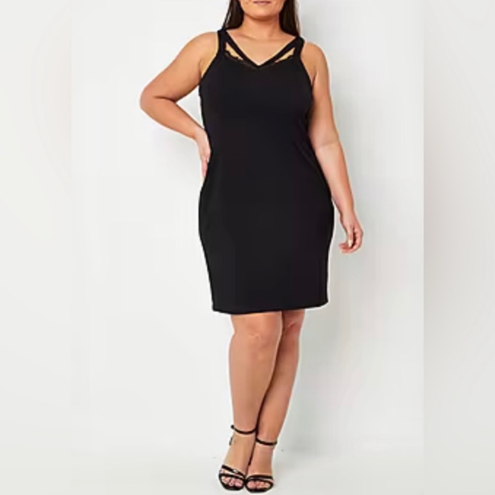 NWT Bold Elements Black Stretch Bodycon Sleeveless Mini Dress Lace Detail 3X
